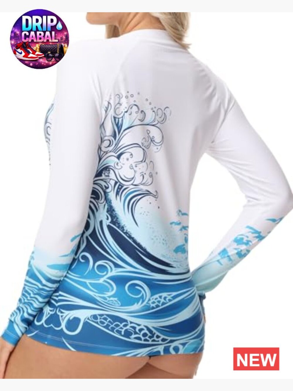 UPF 50+ Long Sleeve Rash Guard Swim Shirt with Thumb Hole Quick Dry - Picture 3 of 7